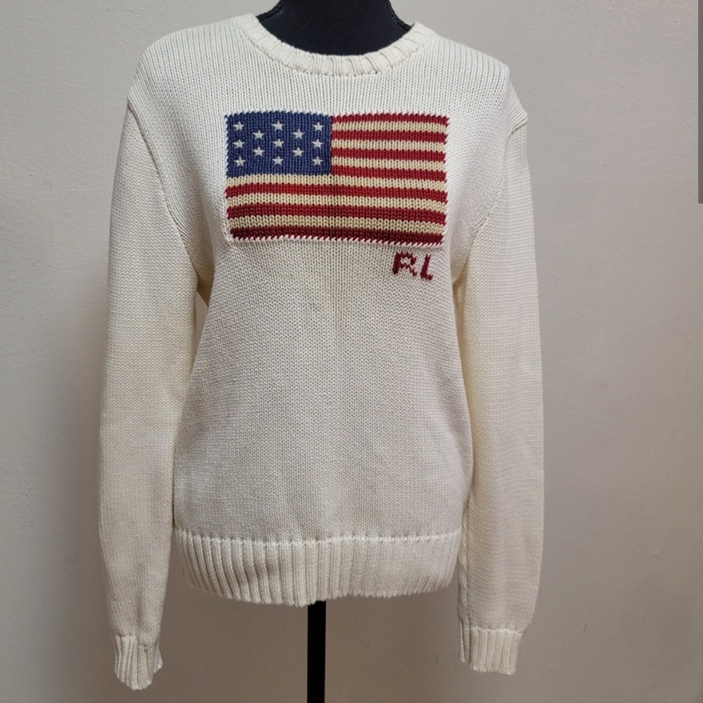 Polo Ralph Lauren Flag Cotton Crewneck Sweater Size Large